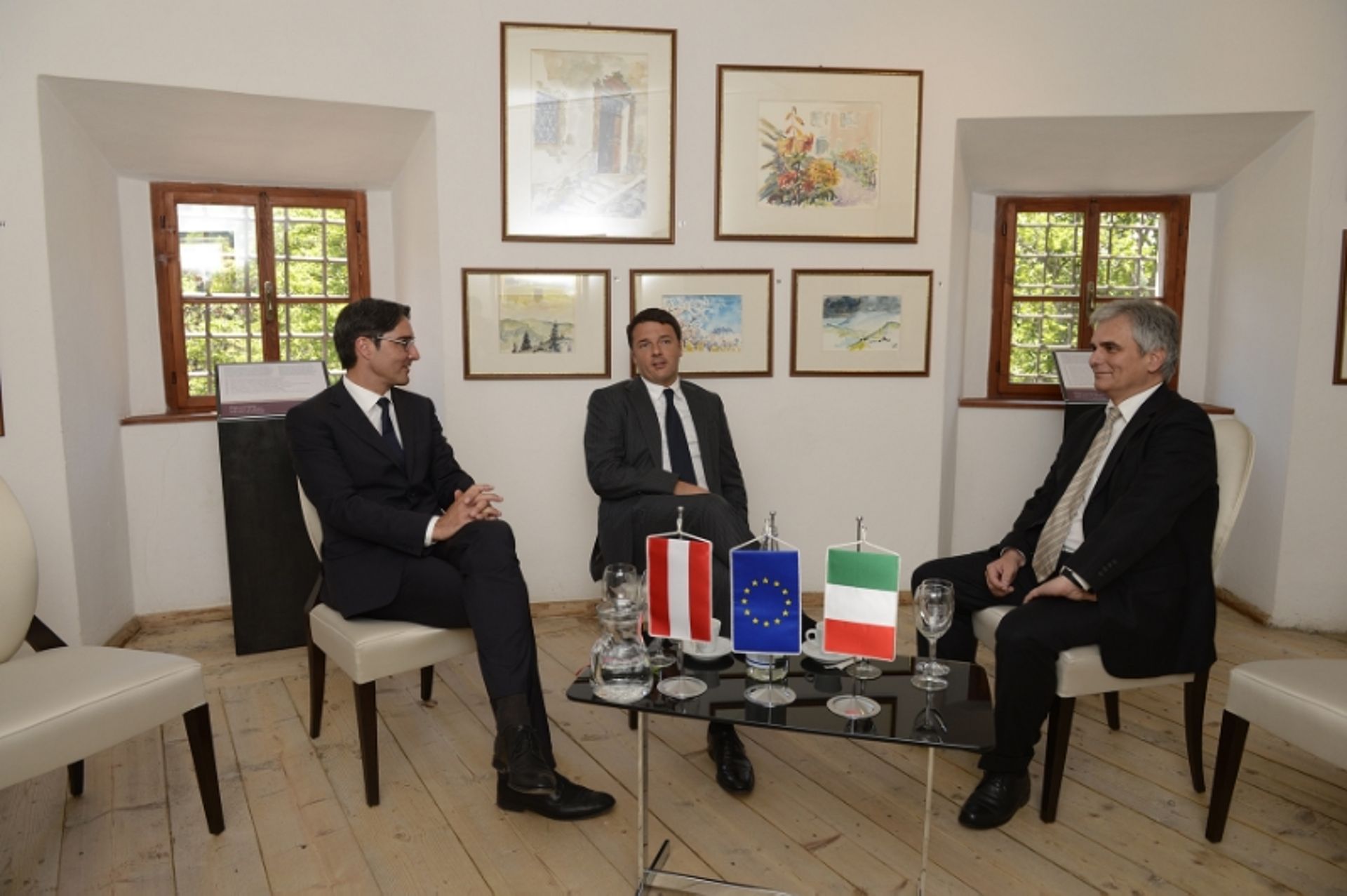 Arno Kompatscher, Matteo Renzi e Werner Faymann a Castel Presule il 5 luglio 2014