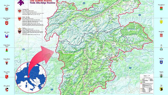 Landkarte Europaregion Tirol-Südtirol-Trentino