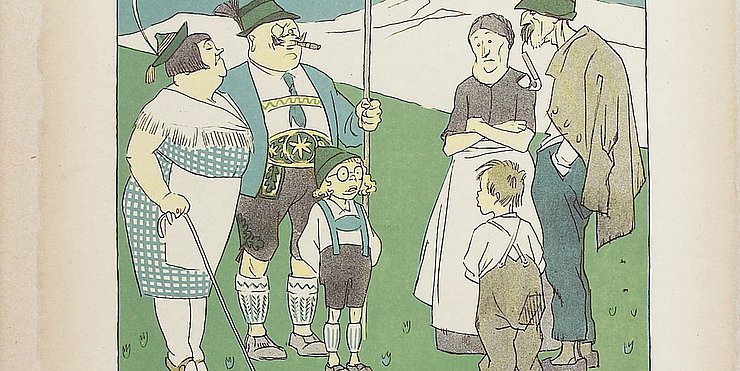 Mit dieser Karikatur hinterfragt die politisch-satirische Zeitschrift Kladderadatsch (08/1926) das touristisch verzerrte Ideal der Sommerfrische