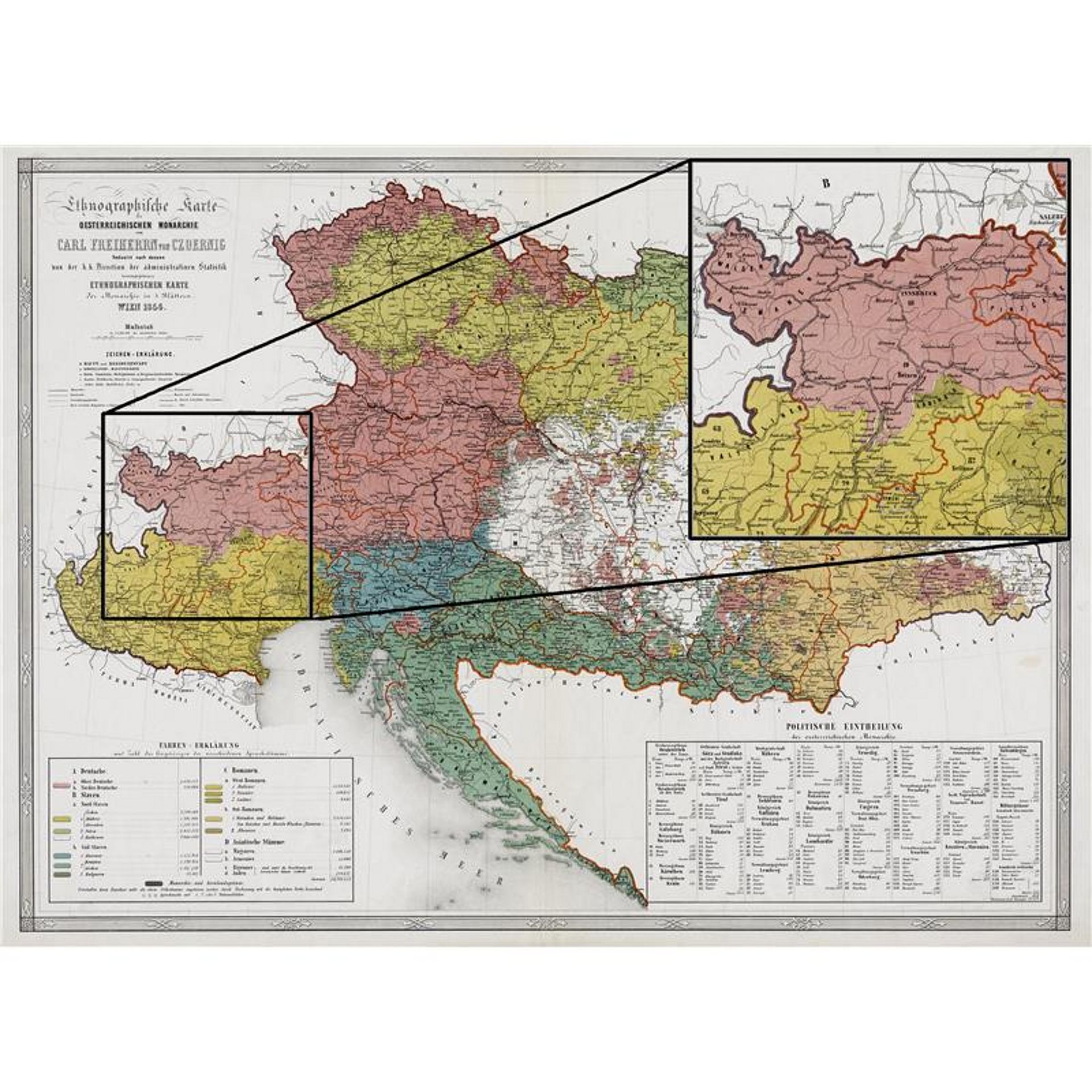 Una mappa con le etnie della monarchia asburgica.