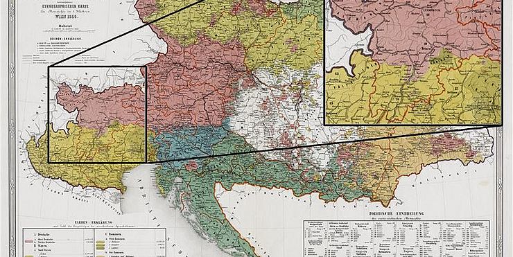 Una mappa con le etnie della monarchia asburgica.