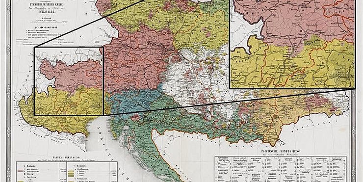 Eine Karte mit den Volksgruppen der Habsburg-Monarchie.