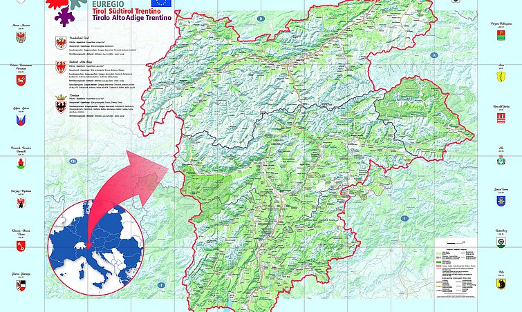 Cartina geografica Euregio Tirolo-Alto Adige-Trentino