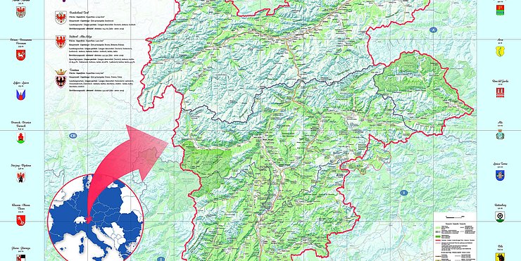 Cartina geografica Euregio Tirolo-Alto Adige-Trentino