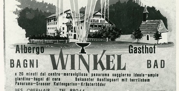 © Hotel Bad Winkel/Familie Obermair Zweisprachige Werbung für den Sommerfrischort „Bad Winkel“ bei Sand in Taufers