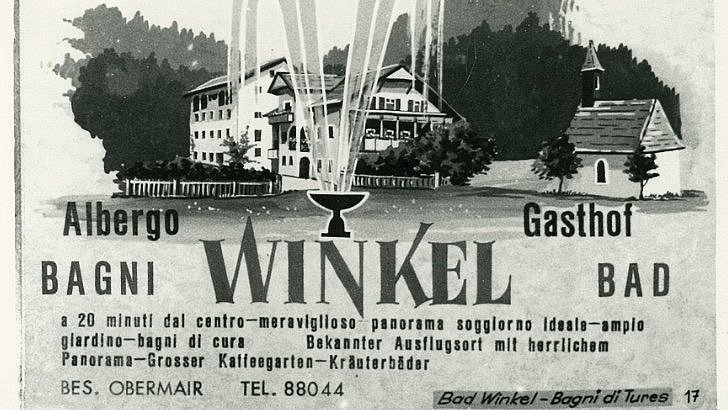 Zweisprachige Werbung für den Sommerfrischort „Bad Winkel“ bei Sand in Taufers