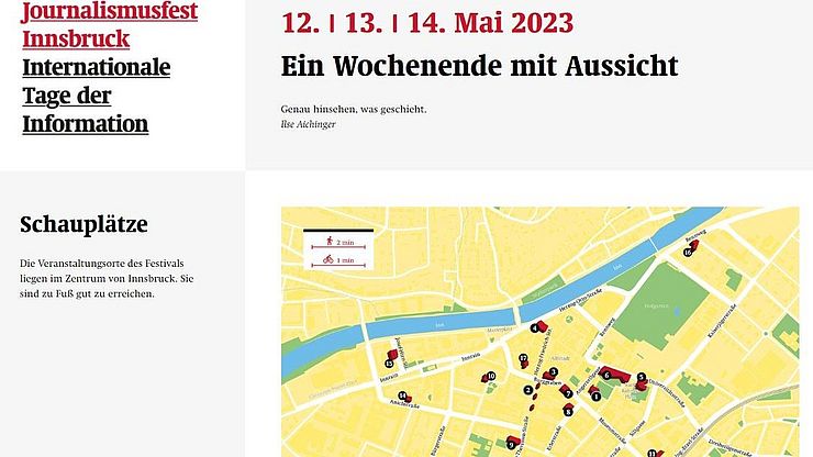 Die verschiedenen Standorte des internationalen Journalismusfestes in Innsbruck 