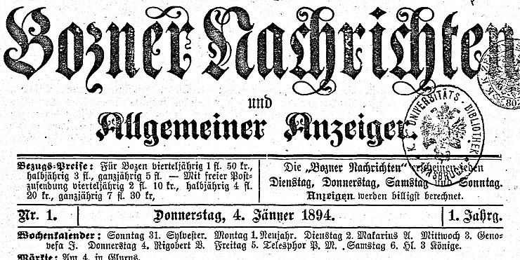 33 anni di storia si chiudono: il Bozner Nachrichten era nato nel 1894.