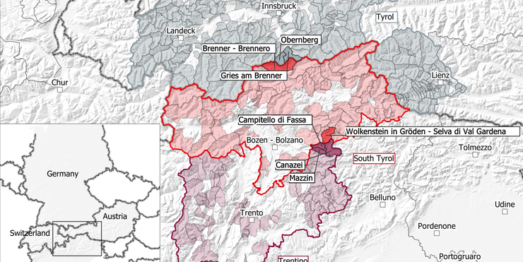 © Jakob Schwarz Die grenzübergreifenden Pilotregionen: „Brenner“ mit den Kommissionen aus Brenner, Gries am Brenner und Obernberg sowie „Sellajoch“ mit den Kommissionen aus Canazei, Mazzin, Campitello di Fassa und Wolkeinstein