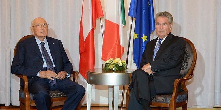 Die ehemaligen Staatsoberhäupter Giorgio Napolitano und Heinz Fischer am 5. September 2016 bei der Festtagung "70 Jahre Pariser Vertrag"