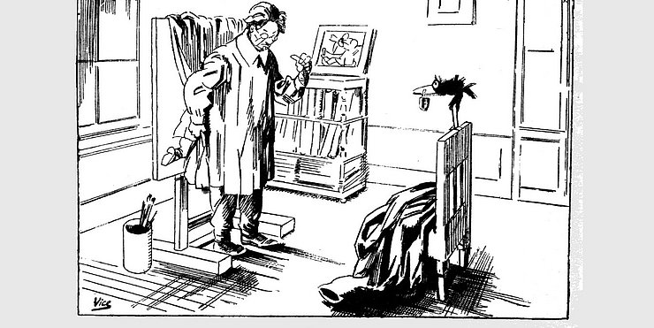 © Gabriele Galantara in Il Becco Giallo vom 18. Jänner 1925 Il Becco Giallo war eine italienische satirische Zeitschrift, die in dieser Karikatur die Zensur thematisiert; „Wenn der Präfekt die Karikatur hier hinten sieht, sind wir erledigt.“