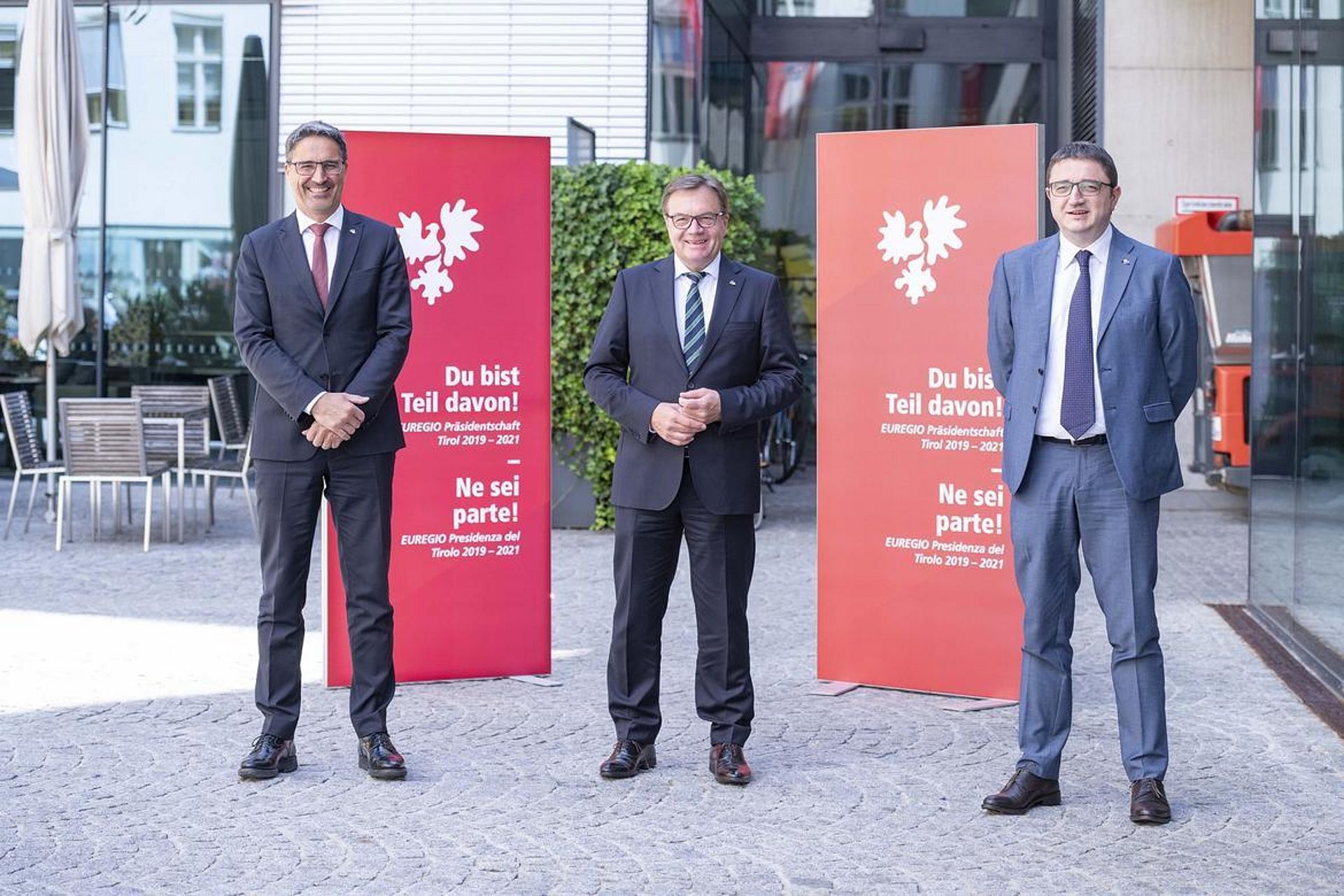I tre presidenti dell’Euregio da sinistra Arno Kompatscher, Günther Platter e Maurizio Fugatti. 