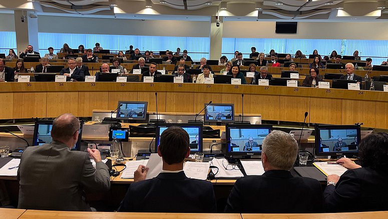 Foto der Sitzung im Ausschuss der Regionen. Am Bild befinden sich die deutschen und österreichischen Mitglieder des Ausschusses der Regionen