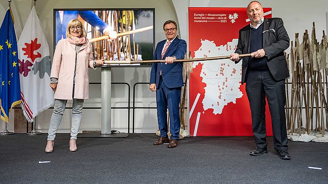 Palfrader, Platter und Assmann bei der Eröffnung des Euregio-Museumsjahres 2021