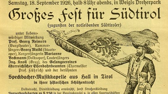 In seiner Vereinszeitschrift kündigte der Österreichische Gebirgsverein das „Große Fest für Südtirol (zugunsten notleidender Südtiroler)“ an