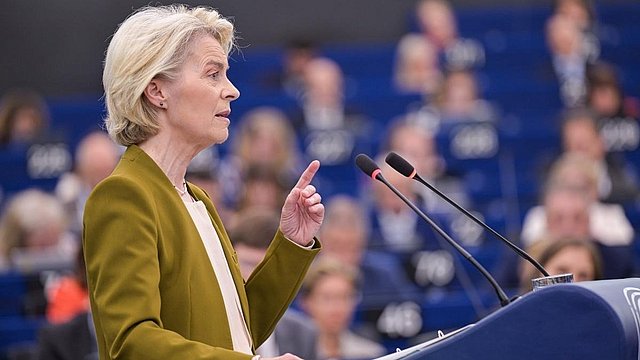 Ursula von der Leyen im Europäischen Parlament bei ihrer Rede zur Lage der Union