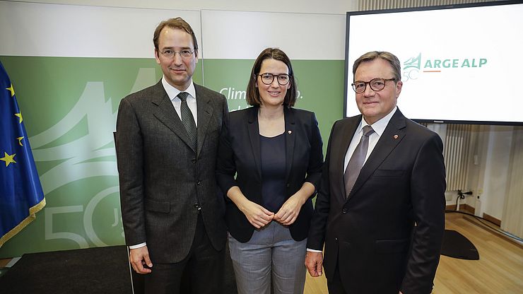 Nikolaus Marschik (Rappresentante Permanente dell'Austria presso l'Unione europea), Barbara Thaler (MEP) e Günther Platter (governatore del Tirolo).