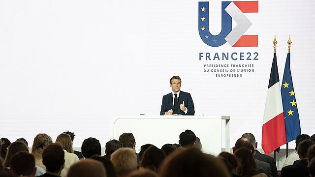 © France Diplomatie - MEAE Foto von Präsident Macron im Rahmen der Pressekonferenz der französischen Ratspräsidentschaft