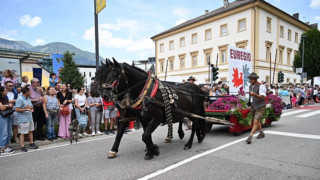 Sfilata con i carri dell'Euregio: con una festa celebrata a Brunico, l'Euregio è stata protagonista per un'intera giornata. 
