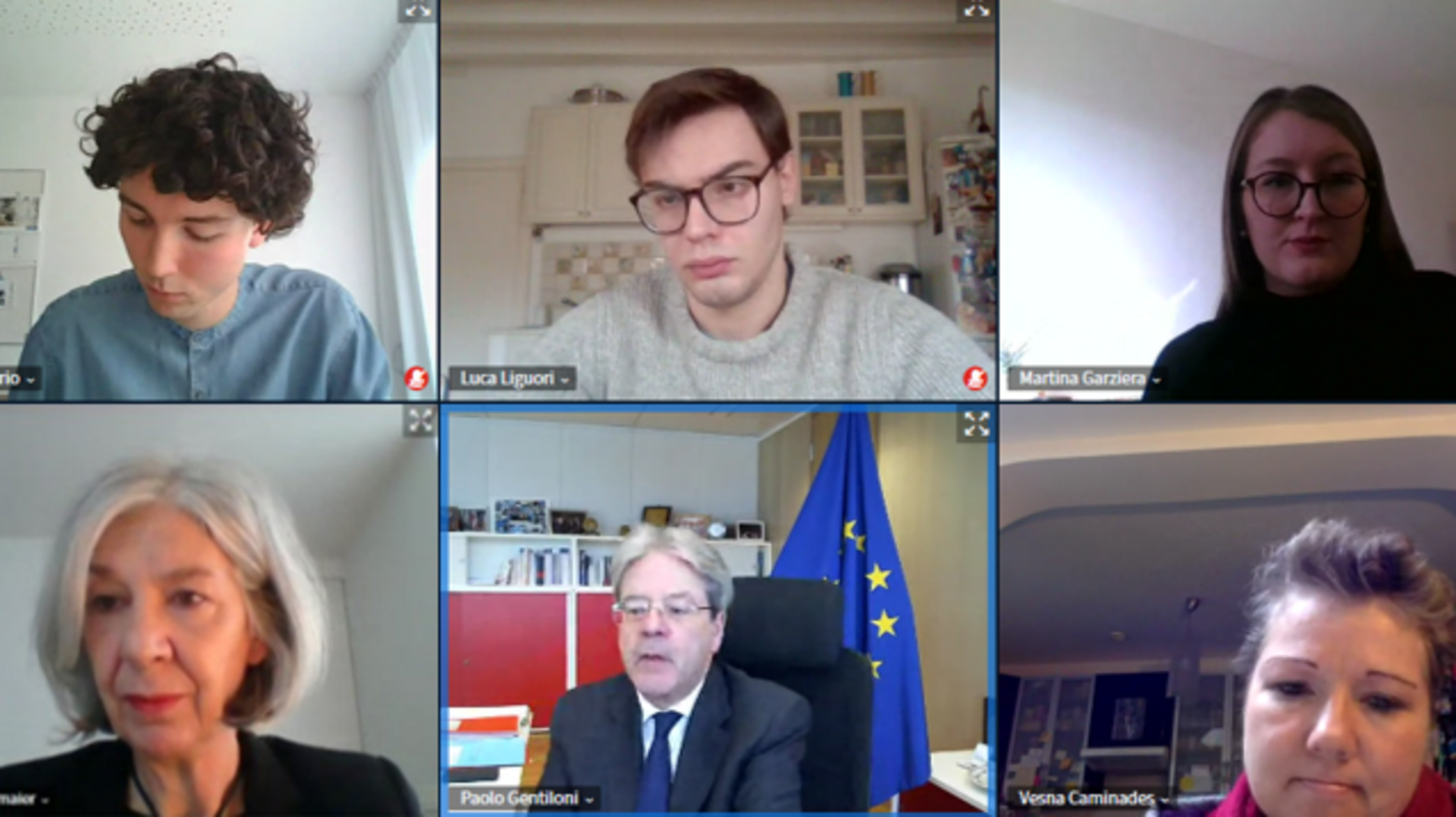 Screenshot of the online event with European Commissioner Paolo Gentiloni and the participants