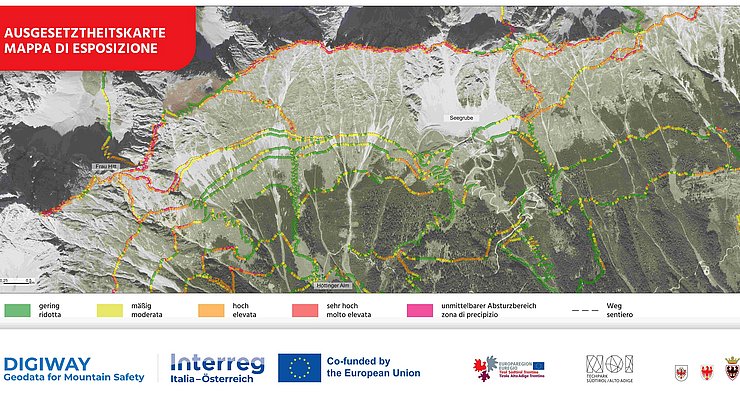© Euregio Die neue Ausgesetztheitskarte zeigt auf einen Blick, wo Absturzgefahr droht – entwickelt mit modernster GIS-Technologie