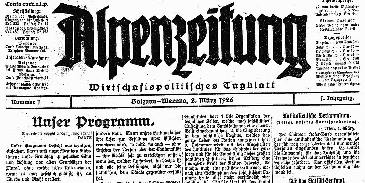 Nella tipografia della Meraner Zeitung, a partire da marzo 1926 fu stampata la Alpenzeitung, di stampo fascista e in lingua tedesca. 