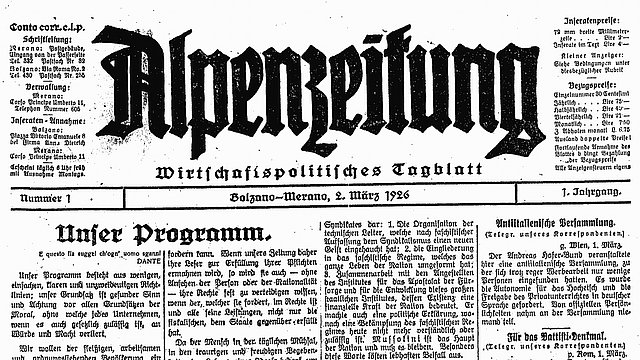 In der Druckerei der Meraner Zeitung wurde ab März 1926 die deutschsprachige, faschistische Alpenzeitung gedruckt. 