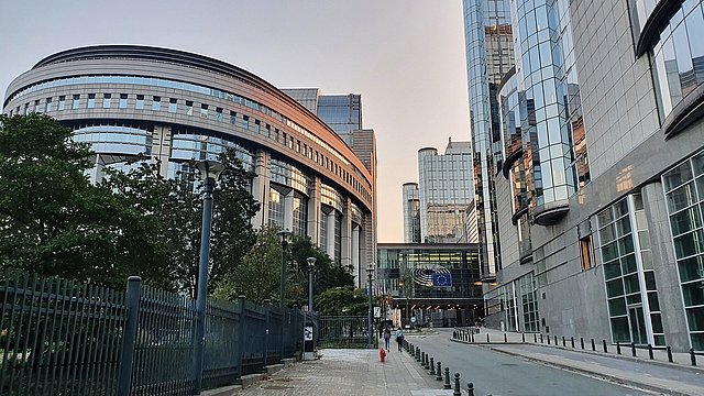 Flaggen einiger EU-Mitgliedsstaaten wehen vor dem Europäischen Parlament.