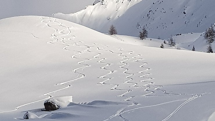 Tiefschneefahren, Nähe Taistneralm/Südtirol