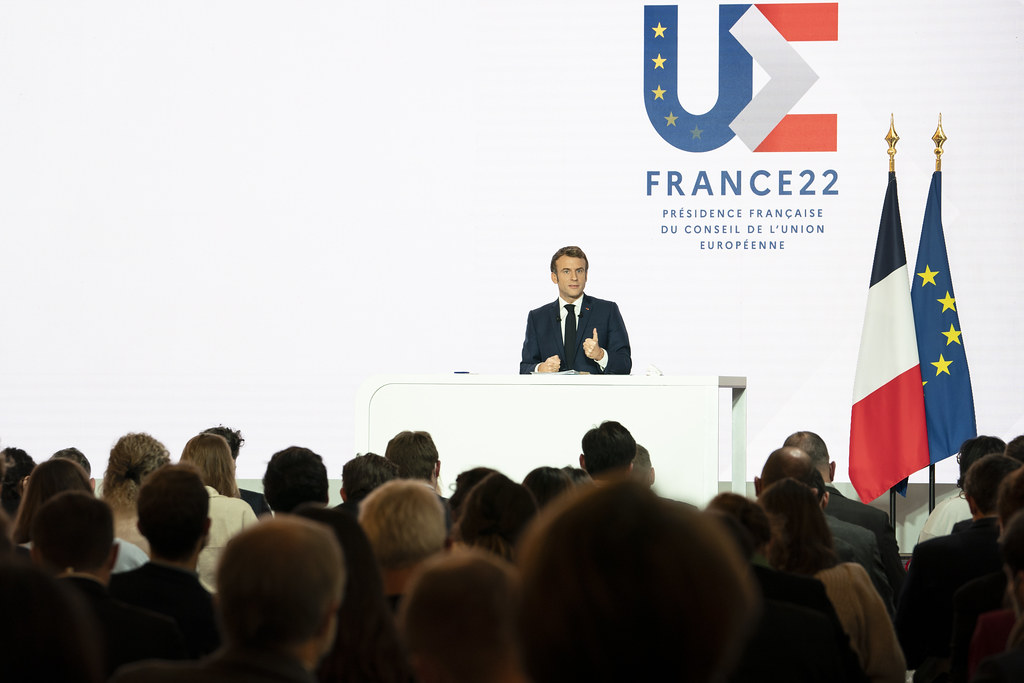 © France Diplomatie - MEAE Foto von Präsident Macron im Rahmen der Pressekonferenz der französischen Ratspräsidentschaft